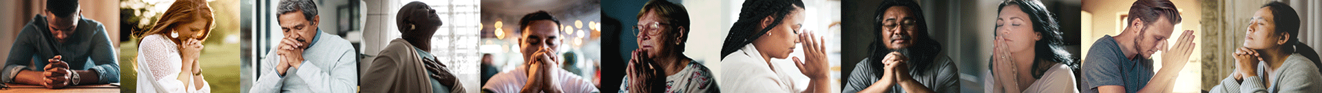 Christian family joining hands in prayer for health and community.