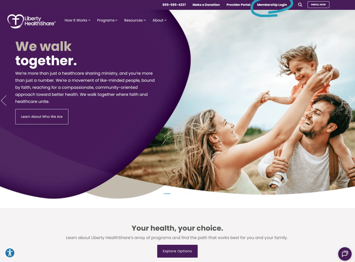 Membership login is easy from the Liberty HealthShare homepage